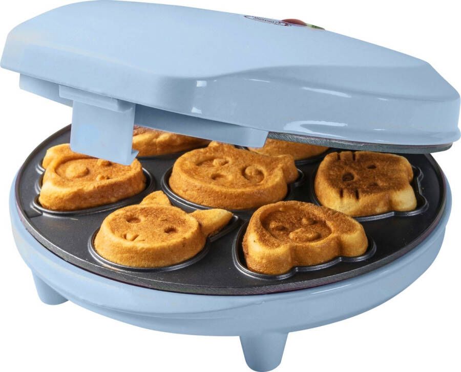 Bestron Wafelijzer voor Mini Cookies Cakemaker voor mini cakes met bakindicatielampje & antiaanbaklaag koekjes in dierenvorm 700 Watt blauw - Foto 1