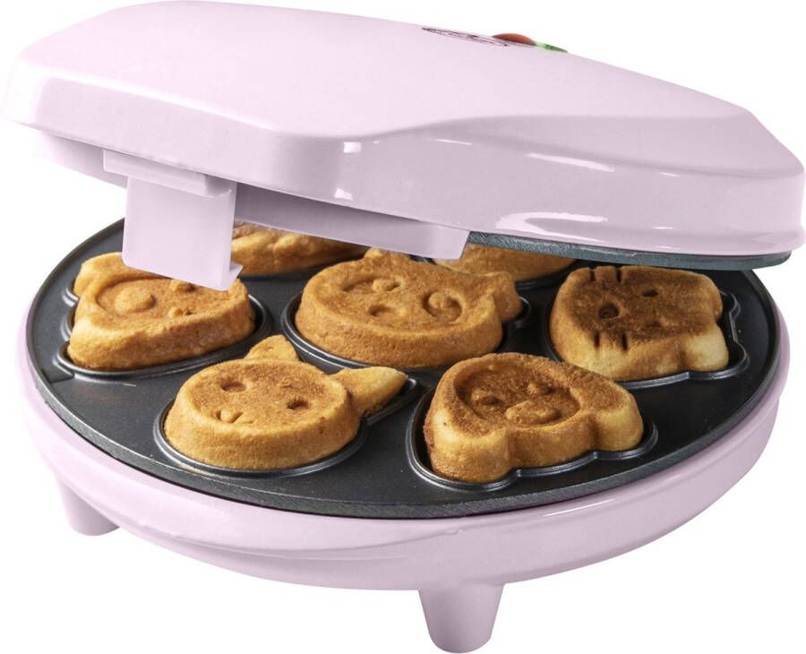 Bestron Wafelijzer voor Mini Cookies Cakemaker voor mini cakes met bakindicatielampje & antiaanbaklaag koekjes in dierenvorm 700 Watt roze - Foto 2