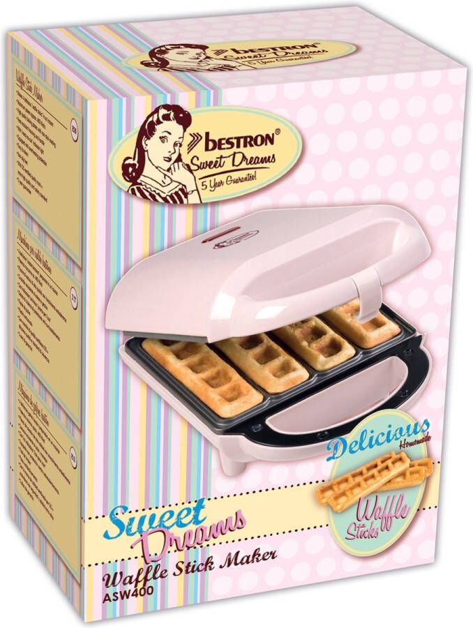 Bestron Wafelmaker voor wafelsticks Wafelijzer met antiaanbaklaag & indicatielampje 460W roze - Foto 4