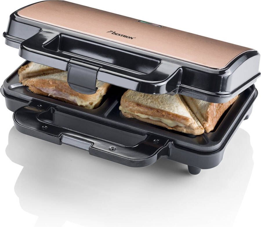 Bestron Sandwichmaker ASM90XLCO XL sandwich-toaster antiaanbak gecoat voor 2 sandwiches zwart koperkleur - Foto 5