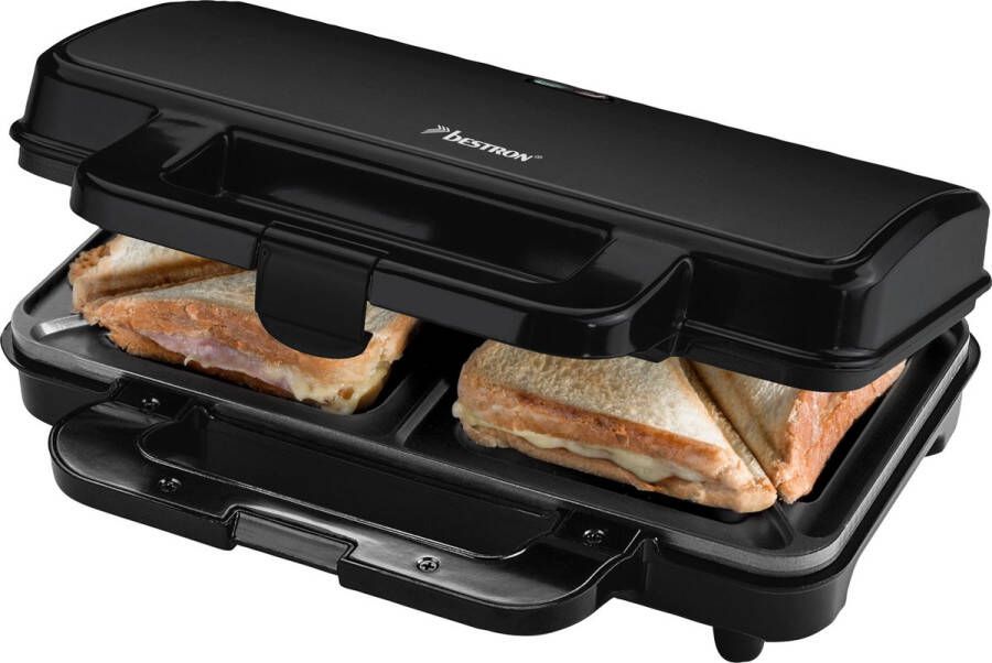 Bestron XL Tosti ijzer voor 2 Tosti's Tosti apparat met antiaanbaklaag & indicatielampje 1000W Zwart - Foto 1