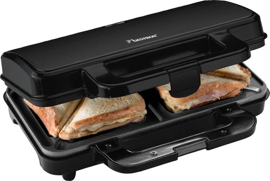 Bestron XL Tosti ijzer voor 2 Tosti's Tosti apparat met antiaanbaklaag & indicatielampje 1000W Zwart - Foto 2