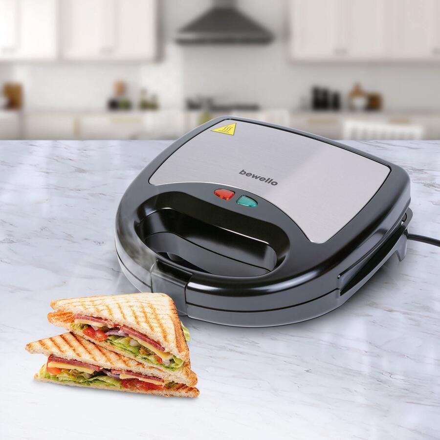 Bewello 3-in-1 Sandwichmaker – Tostimaker Wafelijzer en Contactgrill – 800W – Verwisselbare Platen [BW1024]