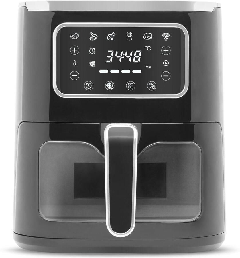 Bewello Airfryer – 5 Liter – 1450 Watt – Touch Bediening – Oliearm Olievrij Frituren – Kijkvenster Met Verlichting – Timerfunctie – Non-Stick Bakmand – Zwart – 230V – 1 Stuk [BW1002B] - Foto 2