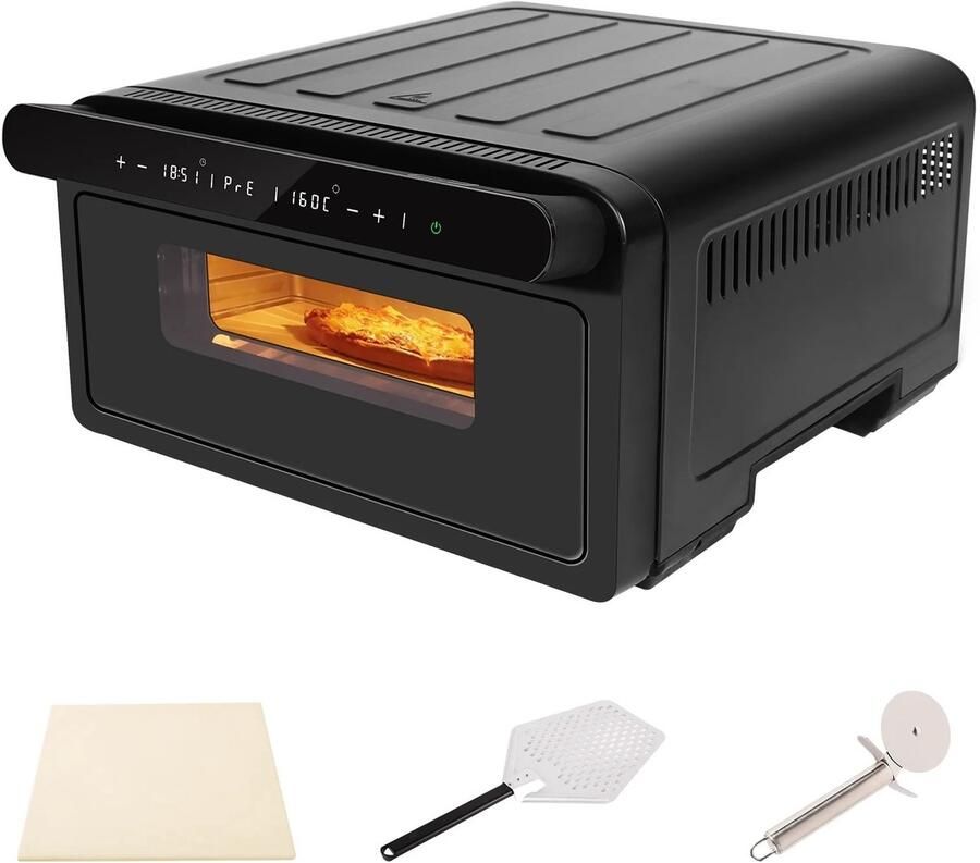 Bibeenah 12 inch elektrische pizzaoven Aanraakbediening Tot 430°C Inclusief pizzasteen & schep Snelle opwarmtijd