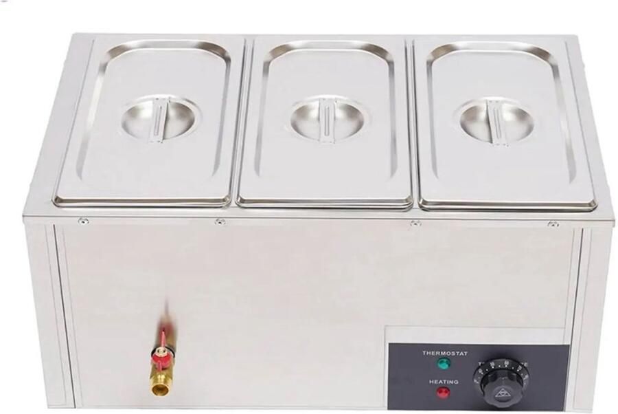 Bibeenah Chafing Dish – Elektrische Voedselverwarmer 7L – 3 Vakken – 850W – RVS Buffetwarmer met Temperatuurregeling 30-85°C – Ideaal voor Feest Catering en Restaurant