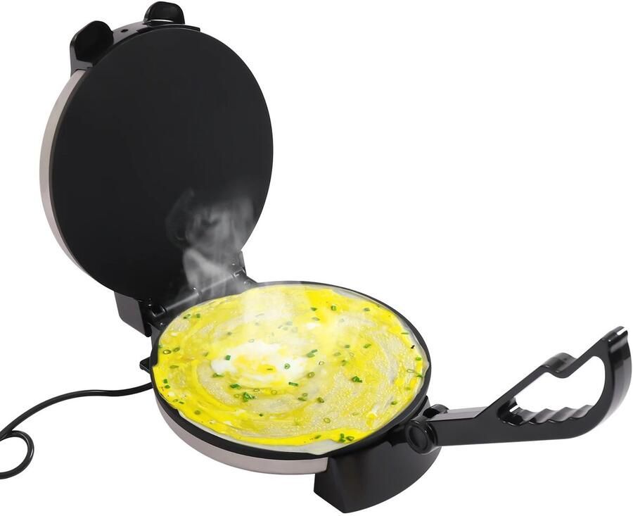 Bibeenah Elektrische Crêpe Maker – Non-Stick Pannenkoeken & Roti Maker – RVS Persmachine voor Crêpes Omeletten & Dunne Deeggerechten 1800W