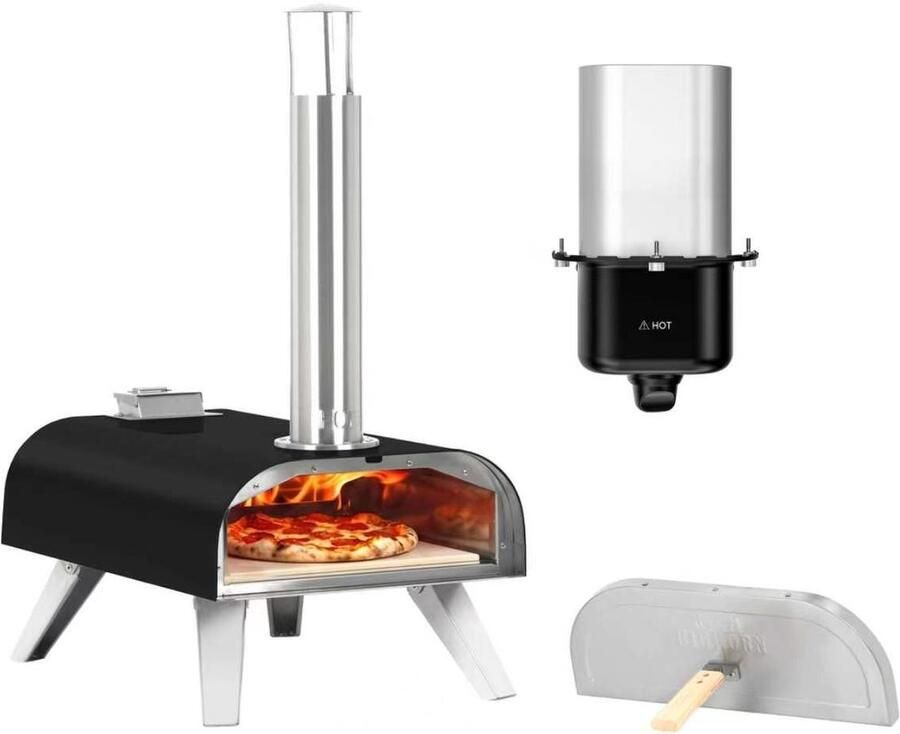 Bighorn BIG HORN OUTDOORS Pizza Oven Multi-Fuel Pellet & Gas Pizza Oven Draagbare Outdoor Pizza Oven met Pizzasteen en Draagtas Houtgestookt & Propaan Gas Zwart 12 Inch