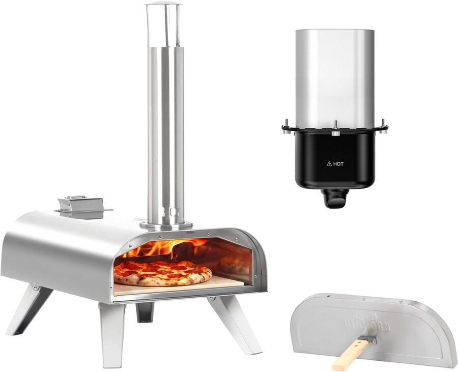 Bighorn Dual-Fuel Pizzaoven Gas & Pellet 4.0kW – 12 Inch met Pizzasteen & Draagtas roestvrij staal