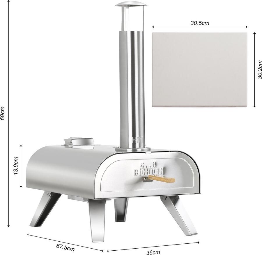 Bighorn Wood Pellet Pizza oven voor buiten Pizza Gourmet Pizzaoven Barbecue Edelstaal Tot 460°C met Draagtas