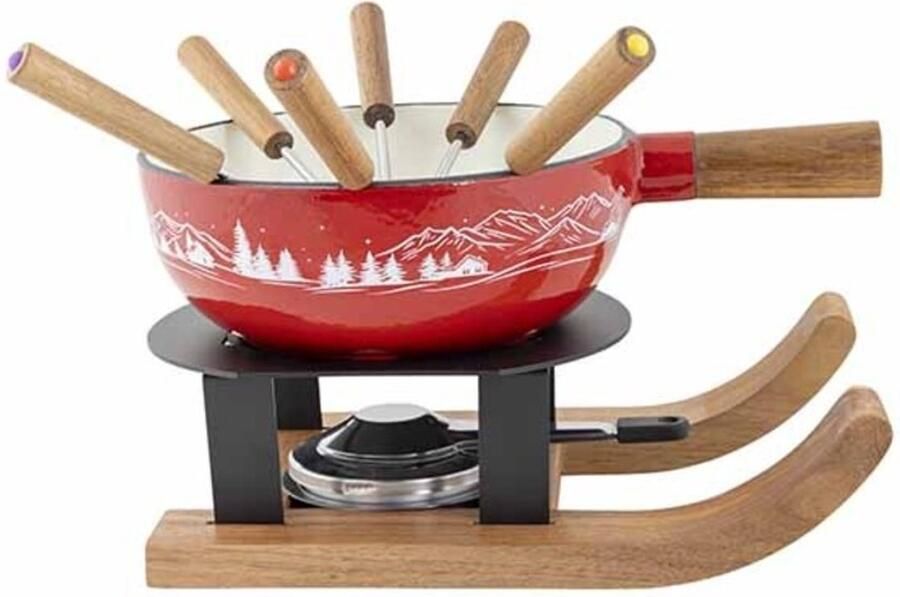 Billiet Gezellige Kerstfondue met de Aspen Gietijzeren Fondueset – Rood 22 cm 6 vorkjes