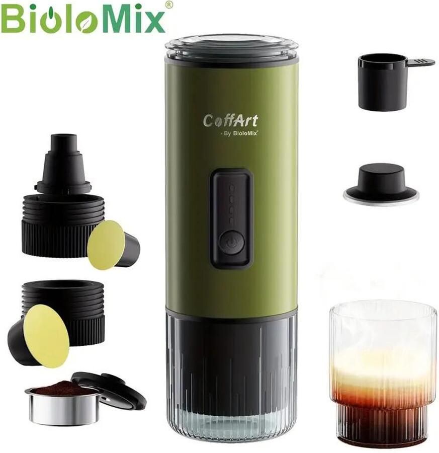 Biolo Mix BioloMix 140W Draagbare Koffiemachine – 15-19 Bar Druk 3-in-1 Extractie Reiskoffiezetapparaat – Cafékwaliteit voor Onderweg