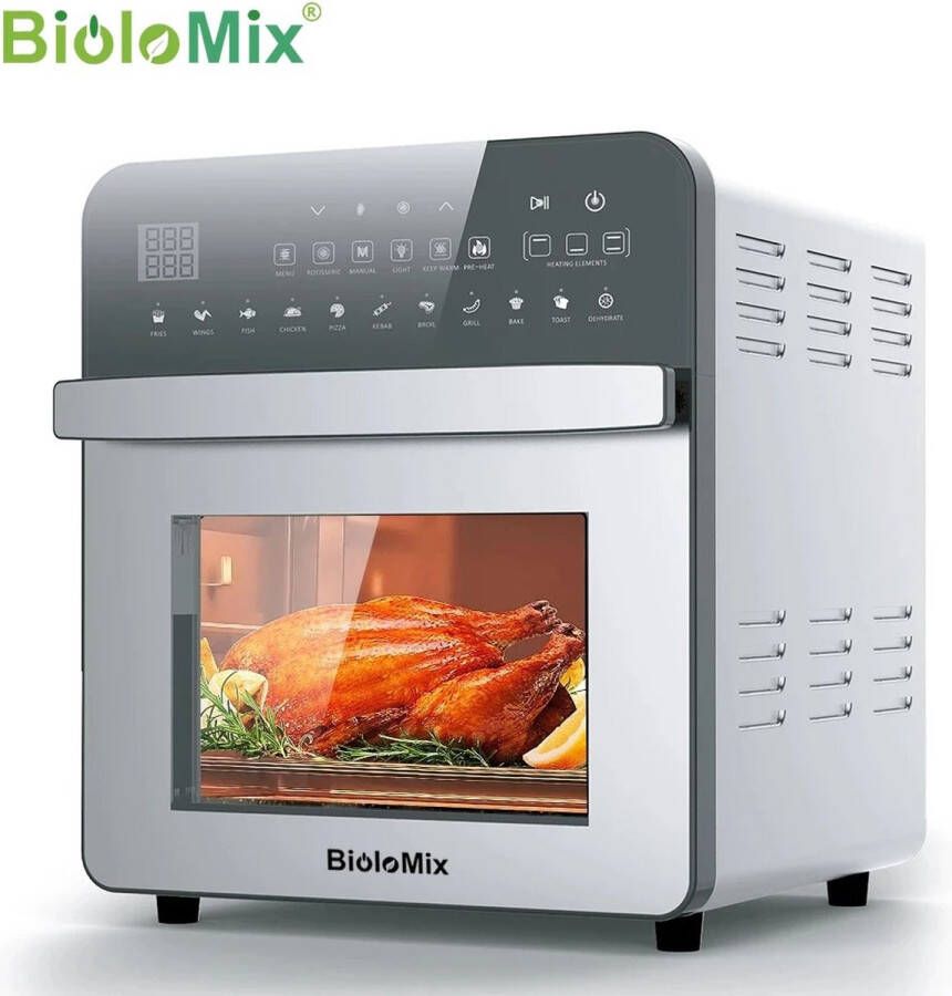 BioloMix 15L Airfryer 11 in 1 Multifunctionele Elektrische Oven 1700 Watt Led Touchscreen Met Venster Air Fryer RVS Zilver - Foto 2