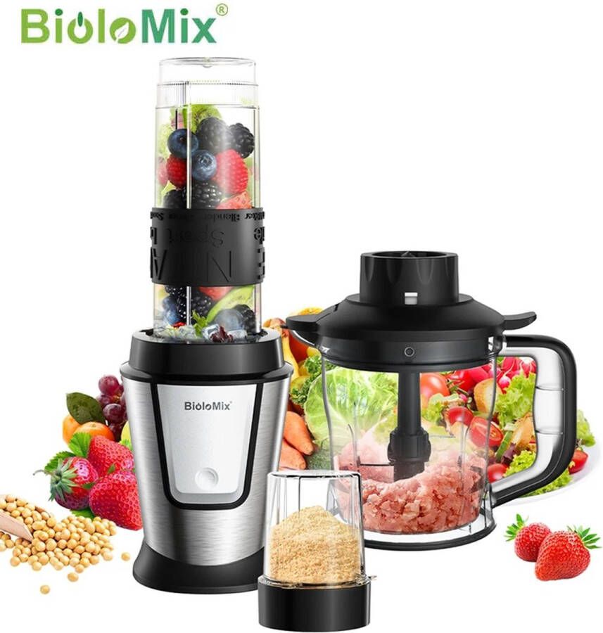 Biolomix 3-In-1 Multifunctionele Keukenmachine 700W Draagbare Juicer Blender Persoonlijke Smoothie Mixer Voedsel Chopper En Droge Molen