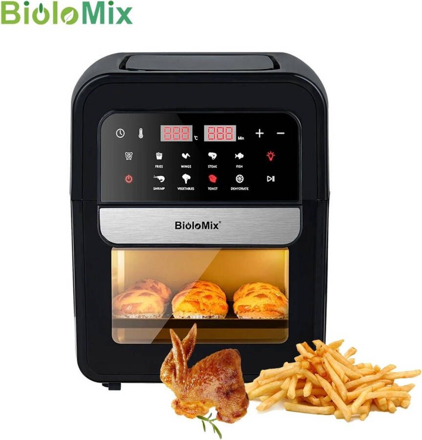 BioloMix 7L Airfryer 8 in 1 Multifunctionele Elektrische Oven 1400 Watt Led Touchscreen Met Venster Air Fryer RVS Zwart - Foto 2