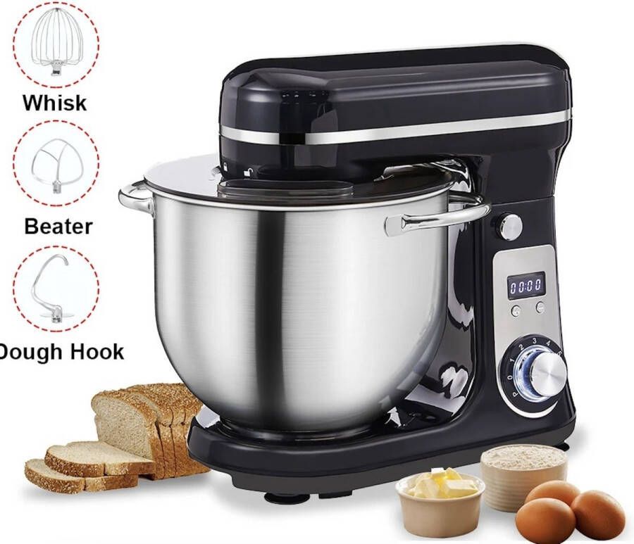 BioloMix AB Shop Keukenrobot Keukenmixer voedsel mixer Blender Stille motor Crème ei garde Deeg kneder 6 snelheid standen 1200 W 6 liter capaciteit Keukenmixer met kom Keuken machine Keukenmixer staand -Zwart