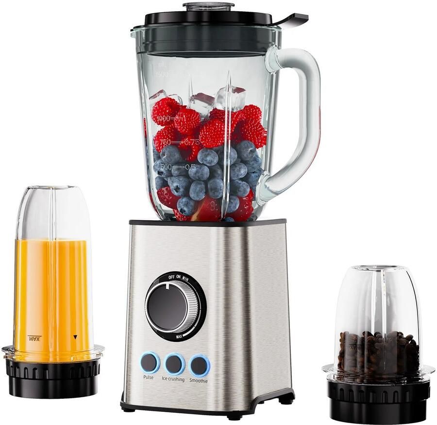 BioloMix ACEP 3 in 1 Smoothiemaker Blender 1300W smoothie maker ICE Crusher 1.5L RVS Staafmixer Krachtige Blenders