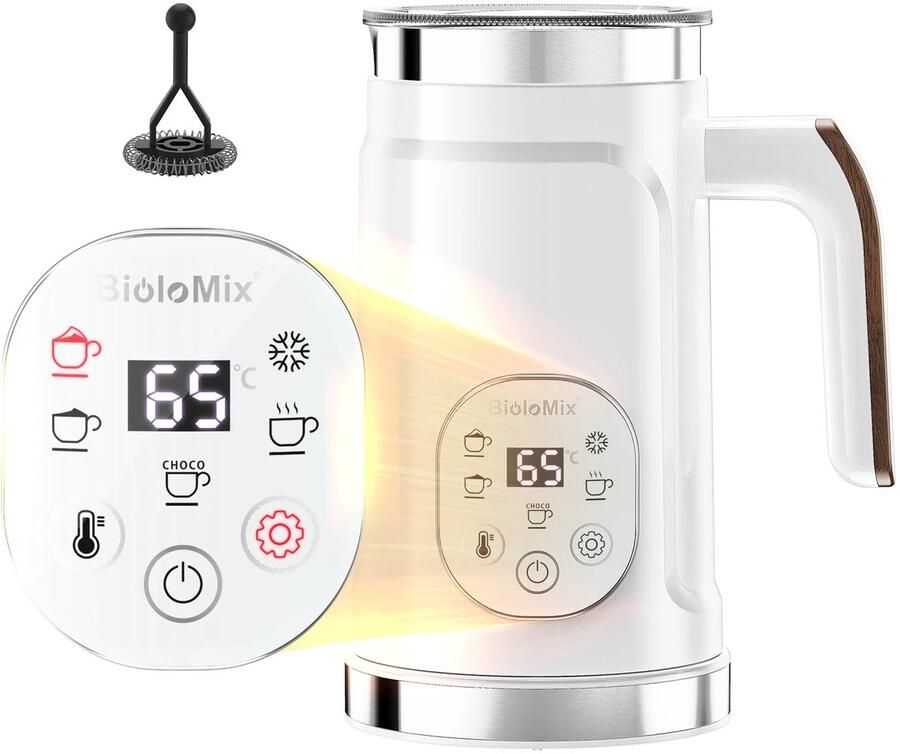 BioloMix ACEP Elecktrische melkopschuimer 5 in 1 Warm en Koud LED Touchscreen Melkopschuimer electrisch Wit