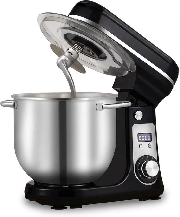 BioloMix BM601 Keukenmixer 1200W stille DC-motor 6L RVS-kom 6 snelheden Voor brooddeeg beslag & meringue Krachtig kneden zonder lawaai