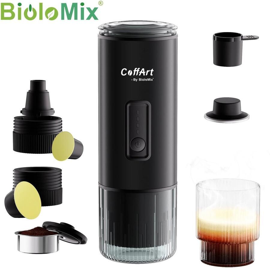 BioloMix Draagbare Espressomachine 3-in-1 Portable Espressomachine voor onderweg Geschikt voor cups en poeder Handmatige espressomaker compatible met Nespresso