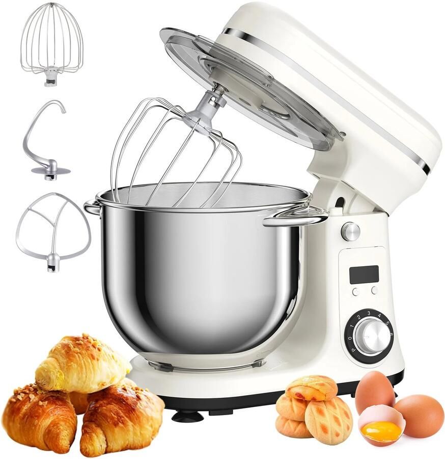 BioloMix Keukenmachine Keukenmixer Foodprocessor Mixer Blender Stille motor Keukenmachines Mixer met mengkom Mixers 6L kom 1200W Wit