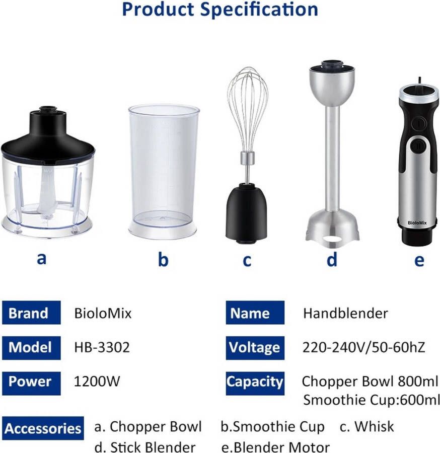 Currentgoodz 4-in1 Blender Blenders Handmixers Hand Mixer Blender Smoothie Vleesmolen Garde 600ML 1200W