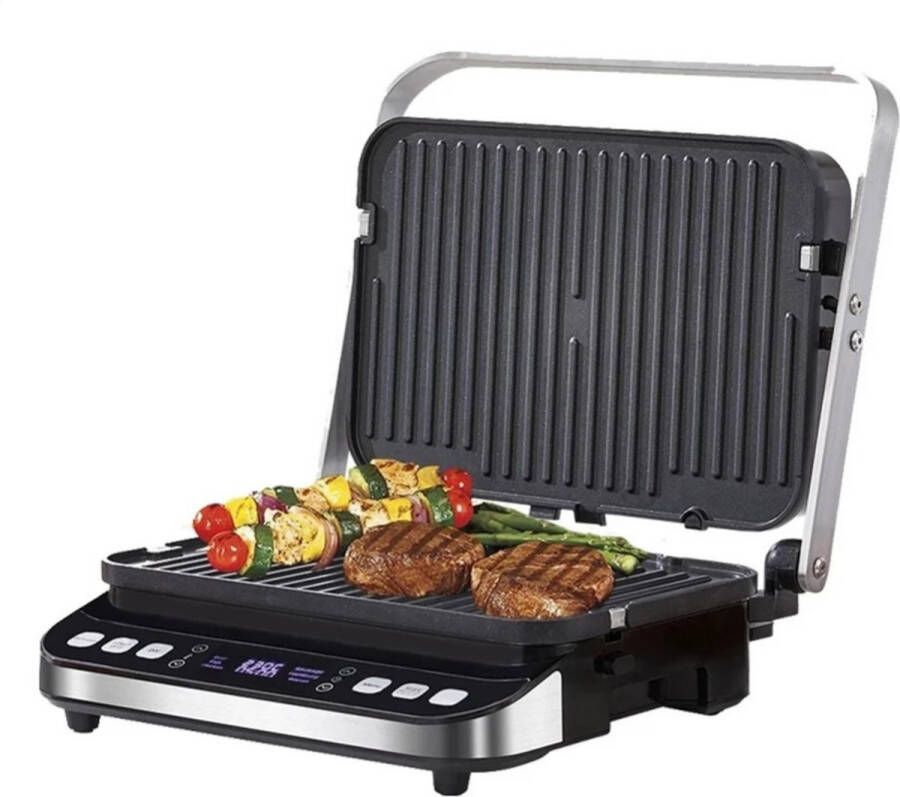 BioloMix Elektrische Contact Grill Tosti Apparaat Panini Grill Uitneembare en Omkeerbare Platen Incl. Wafelijzerplaten 2000W