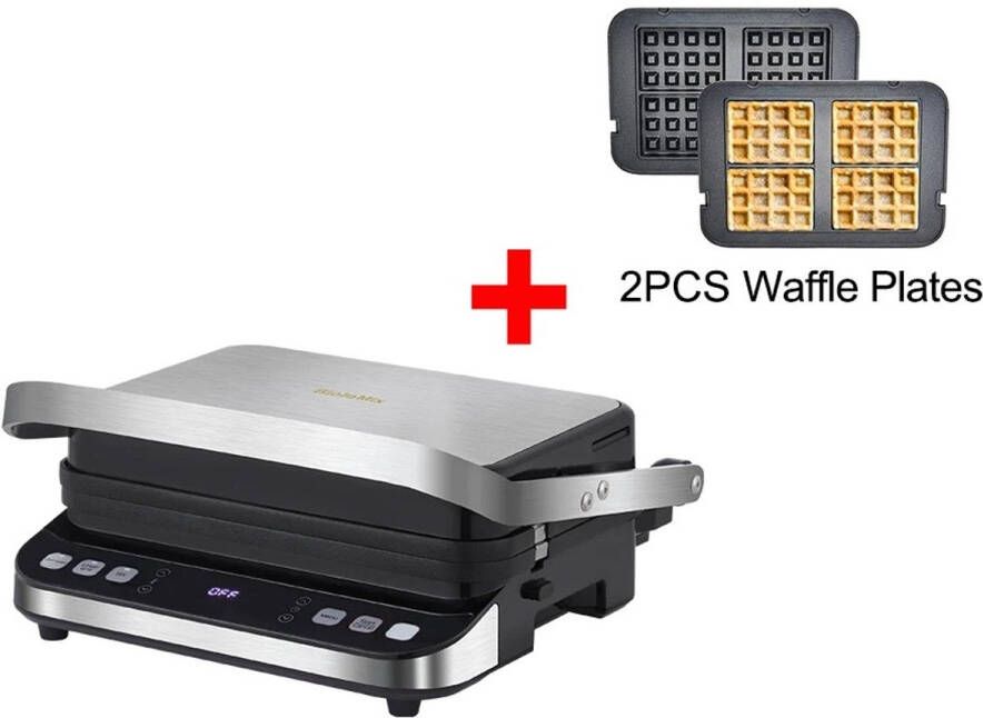 BioloMix Elektrische Grillplaat – 2000W – Panini Grill – Tosti Maker – Digitale Bakplaat – 180° Open – Inclusief Wafelplaten TELEO