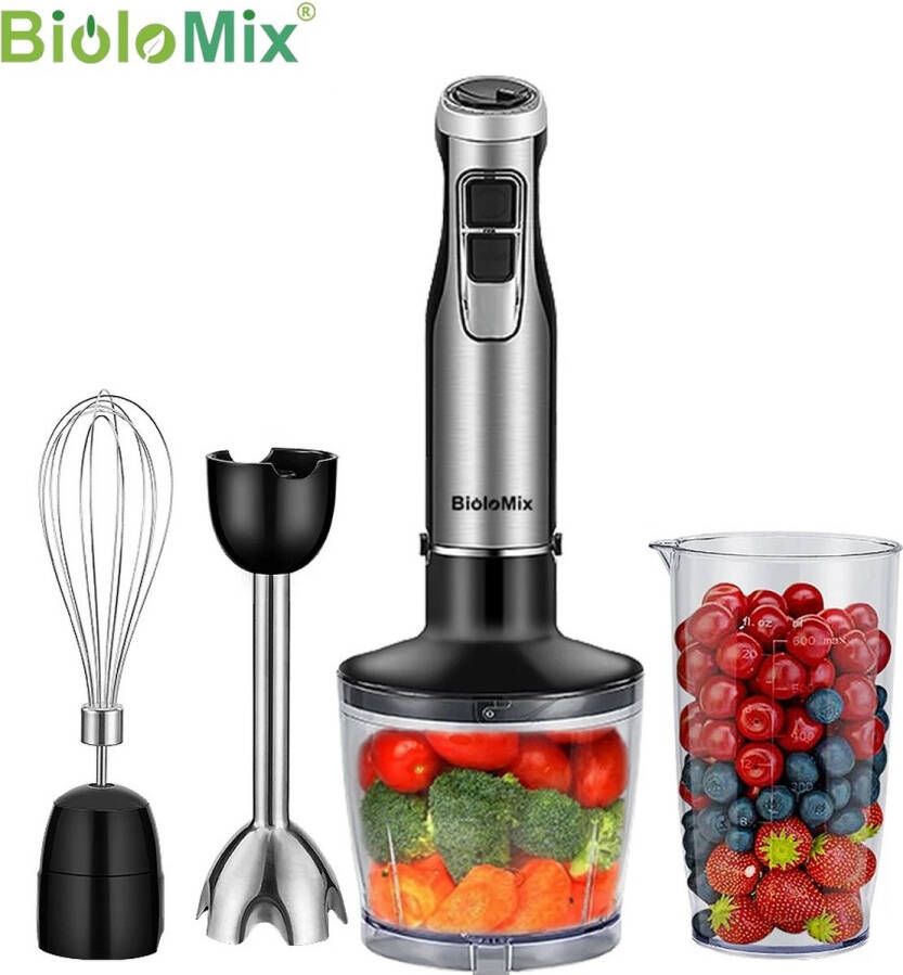 BioloMix FireBay 4-in-1 Staafmixer Set Hakmolen Hand Blender 6 snelheden 1200W Incl. Accessoires