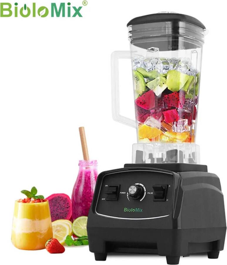 BioloMix G5200 Blender met 3PK (2200 Watt) 2L Inhoud Bijzonder Krachtig 6 Messen Smoothie Maker Ice Crusher Voor Alle Gezonde Sapjes! Noten Malen Zwart