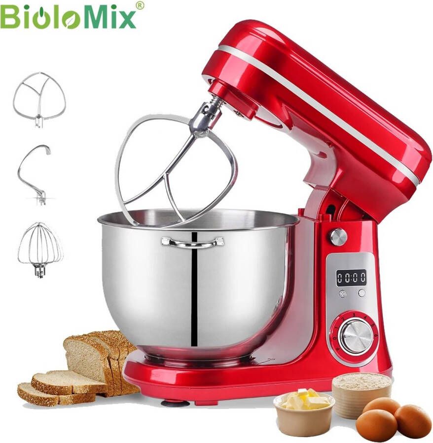 N.lux Keukenmachine Mixer Met mengkom Keukenrobot Rood Keukenmixer Deegmixer Keukenapparaten 6 Liter Groot
