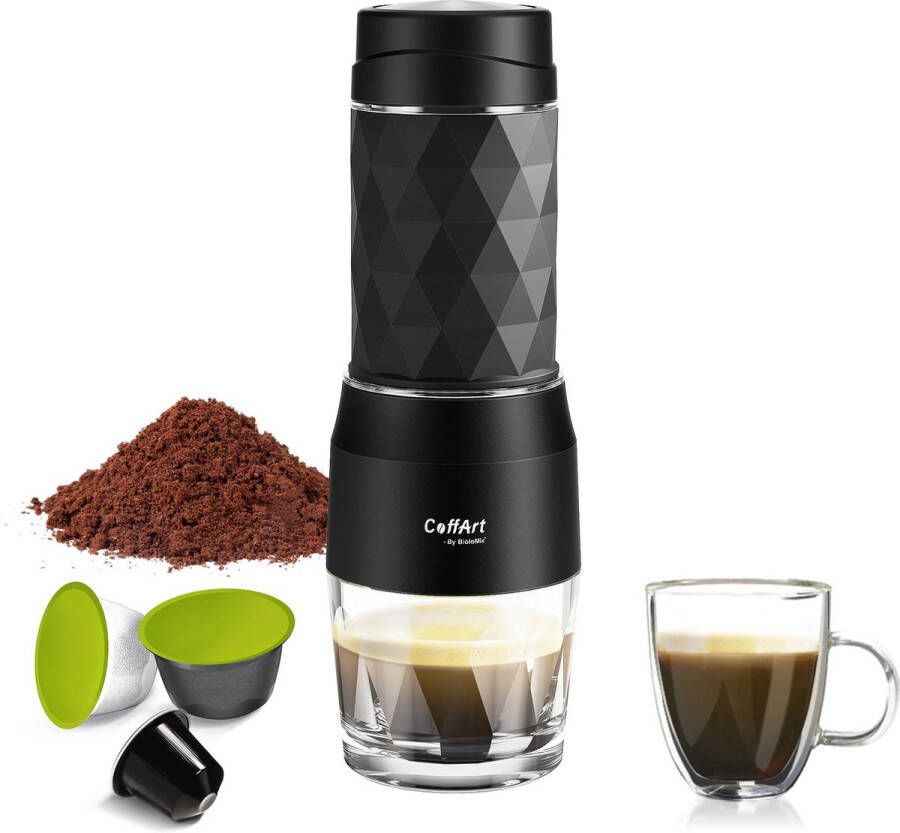 BioloMix Nueva Vida Draagbare Koffiemachine Espressomachine Voor Nespresso Dolce Gusto Cups en Filterkoffie 20 Bar Handpers Voor Op reis Camping Zwart
