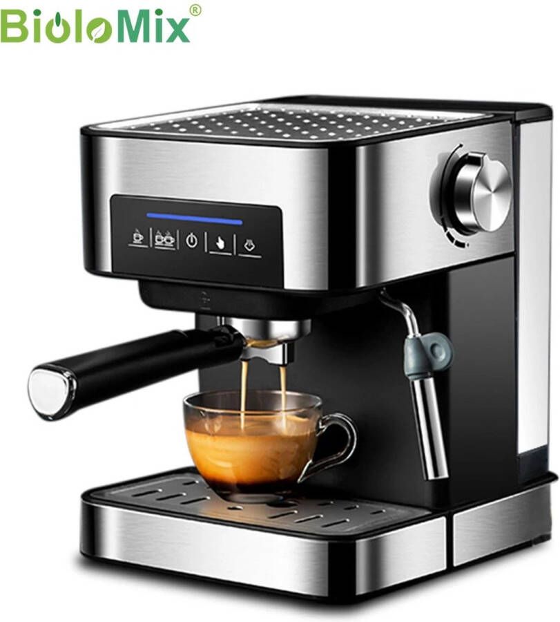 Biolomix Nueva Vida Koffiemachine Koffiezetapparaat 1.6 Liter 20Bar Met Melkopschuimer Semi-automatisch Espresso Cappuccino Grijs