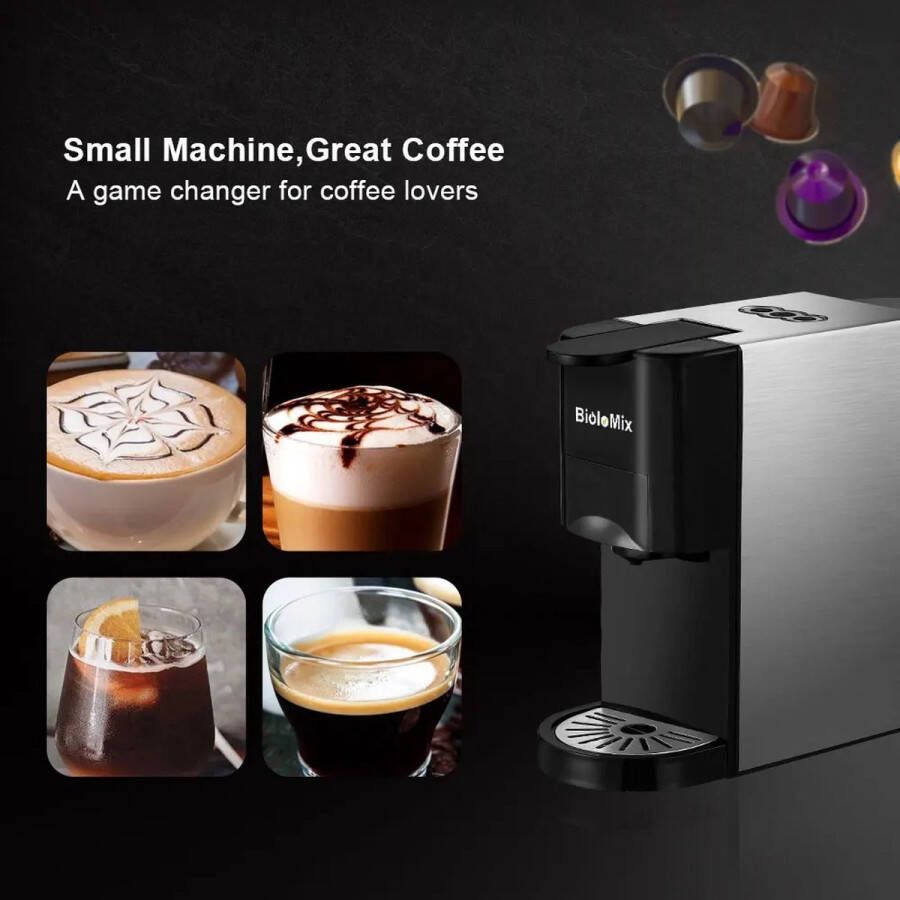 Biolomix QuickShop koffieapparaat Espressomachine 3 In 1 Meerdere Capsule Koffiezetapparaat Espresso Machine 19Bar 1450W Fit Nespresso Dolce Gusto koffie Poeder