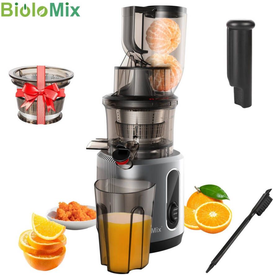 BioloMix SlowJuicer- Slow Juicer Keukenmachine Sapcentrifuge 78mm Brede Invoer 200W 40-65RPM Tritan BPA Vrij Zwart