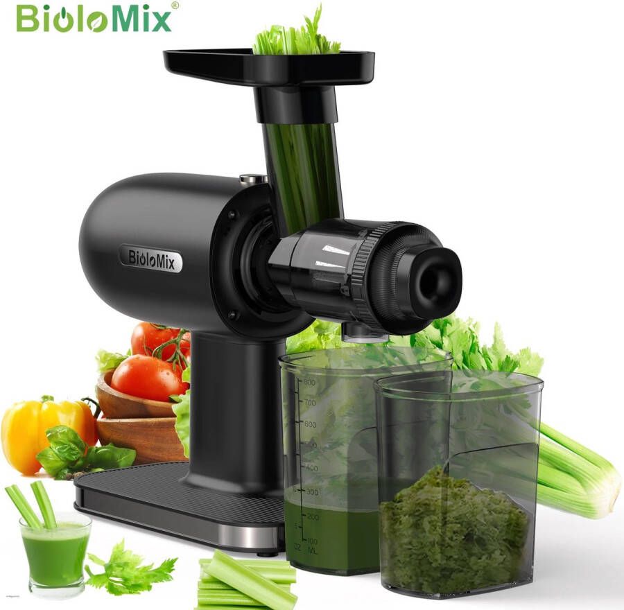 Biolomix Sustainably C Slowjuicer Sapcentrifuge Voor Fruit en Groente 500ML 200W Koude Pers Juicer Zwart