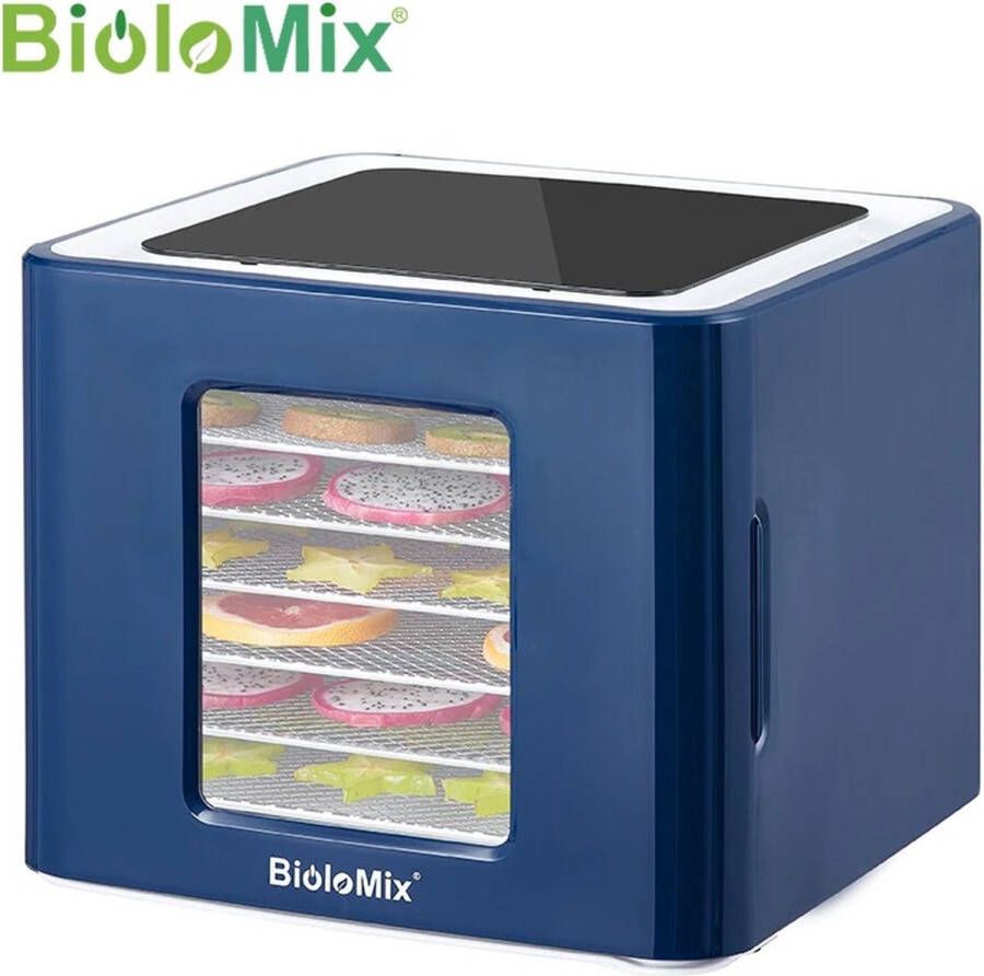 BioloMix Voedsel Dehydrator Voedseldroger Droger voor fruit groente vlees Led Touch Control 6 Laags 35 tot 70 graden Digitale temperatuur en tijd Vaatwasserbestendig Blauw