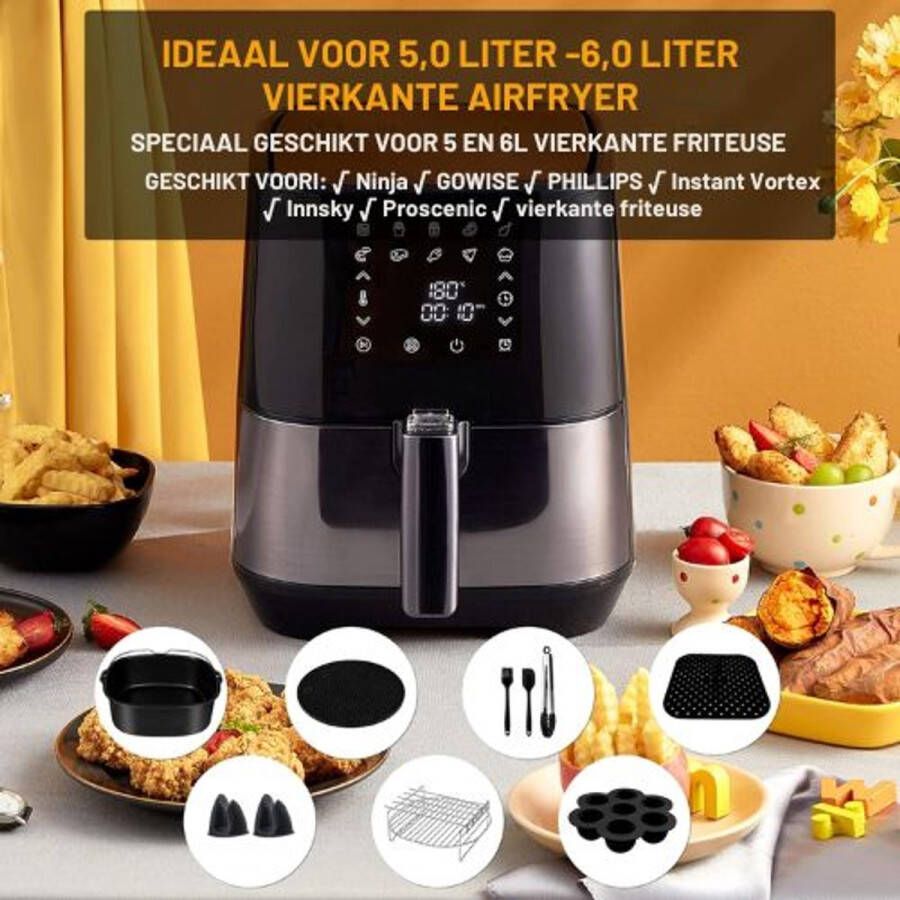 Birony Airfryer Accessoires Airfryer Siliconen Bakje Bakplaat Airfryer Bakvorm Airfryer Pizzapan Cupcake Bakvorm Toastrek Keukengerei Set Siliconen Airfryer Accesoires