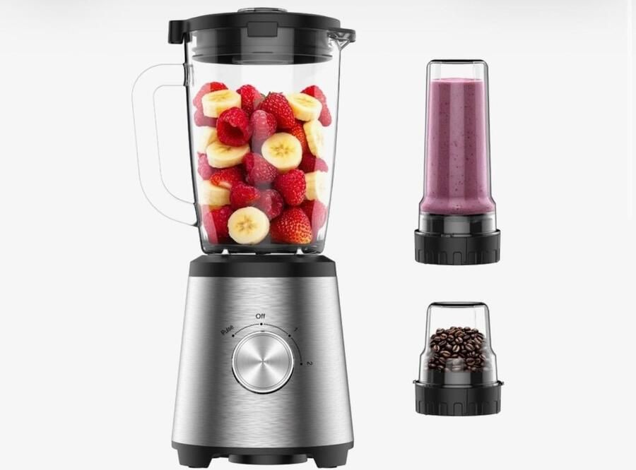 BIXc 3 in 1 Blender RVS Blenderkan 1.85L 1500W Met Meeneembeker
