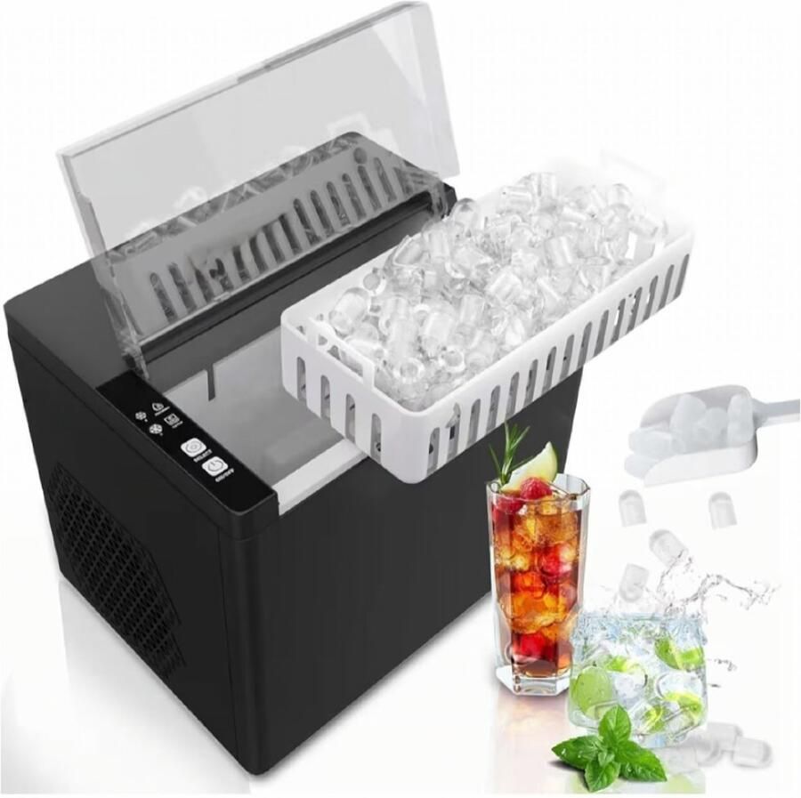 BIXc Draagbare ijsblokjesmachine 9 ijsblokjes in 6 minuten 12 kg 24 uur 2 maten met ijsschep en mand bediening met één knop voor thuis kantoor bar camping