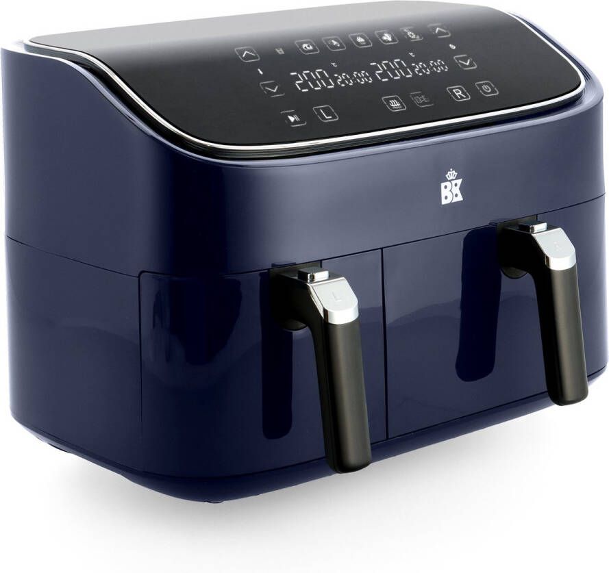 BK Supreme XXXL Dubbele Airfryer 9L 3L + 6L keramische antiaanbaklaag 6 personen sync-functie manden vaatwasserbestendig 80-200°C Digitaal leddisplay met touchcreen 6 programma's PFAS-vrij