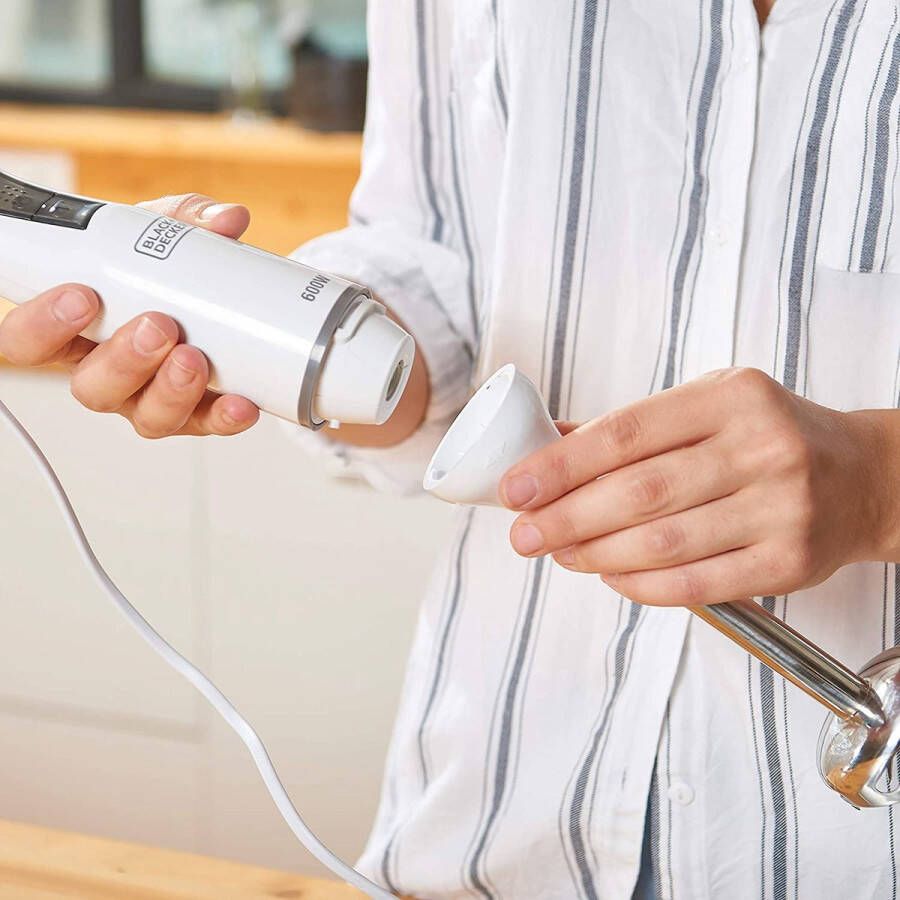 BLACK+DECKER Black & Decker Staafmixer Vermogen 600 Watt 1 Snelheid in staal en wit glas BXHB600E