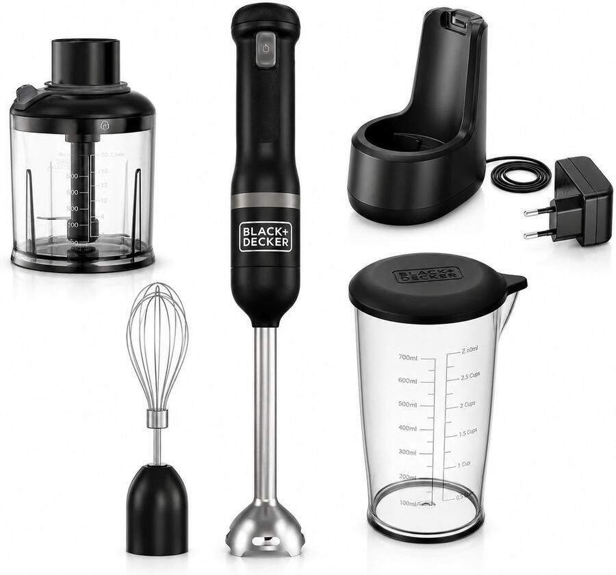 BLACK+DECKER Black&Decker 3-delige Kitchen Wand™ 7 2V draadloze staafmixerset inclusief 2-delige accessoireset zwart BCKM1013KB-QW