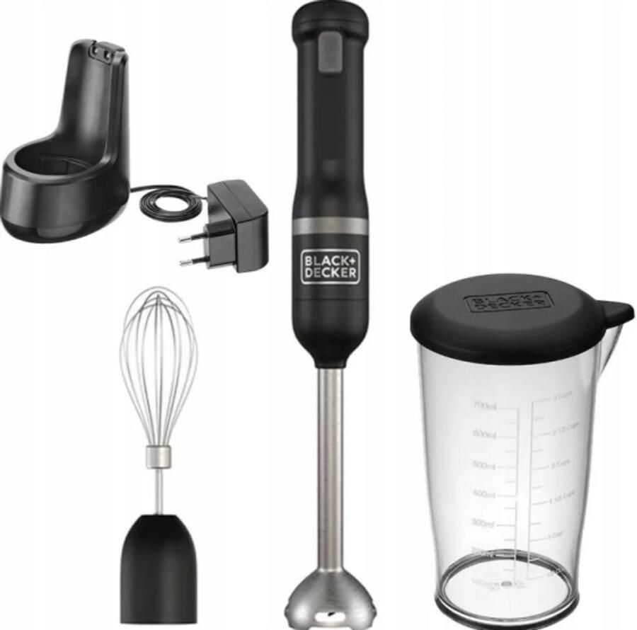 BLACK+DECKER Black & Decker BCKM1012KB-QW Draadloze Staafmixerset 700 ml 5 Snelheden Handmixer Zwart
