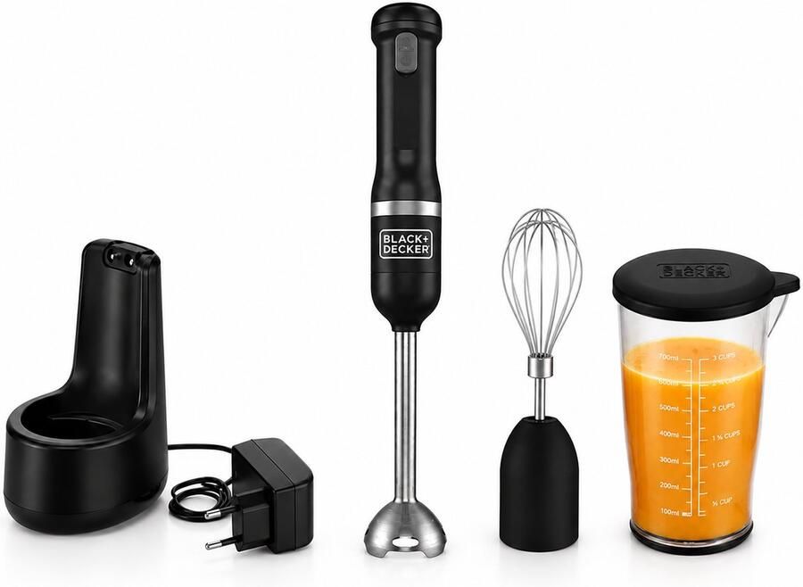 BLACK+DECKER Black & Decker KitchenWand 2 in 1 Draadloze Staafmixer set 700 ml maatbeker Garde 5 Snelheden Handmixer Zwart BCKM1012KB-QW - Foto 2