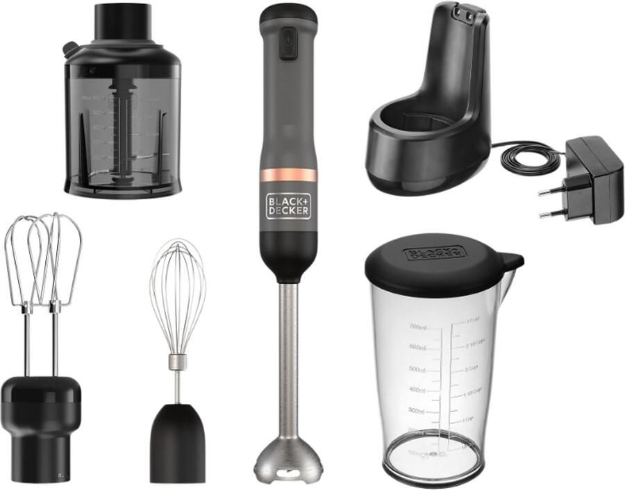 BLACK+DECKER KitchenWand 4-in-1 Draadloze Staafmixer – Accu – Inclusief Hakmolen & Garde BCKM1014KG