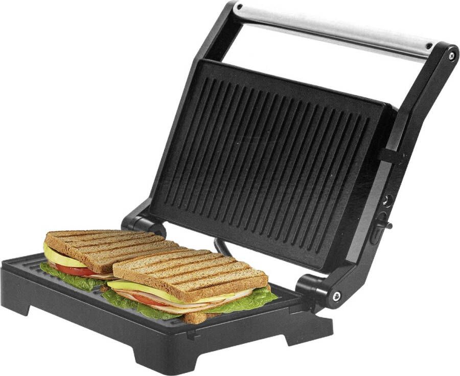 Blaupunkt Grill Apparaat Tosti Brood Contactgrill 23cm x 14 5cm Tostigrill Grill met Anti-aanbaklaag MEN00799 Zwart