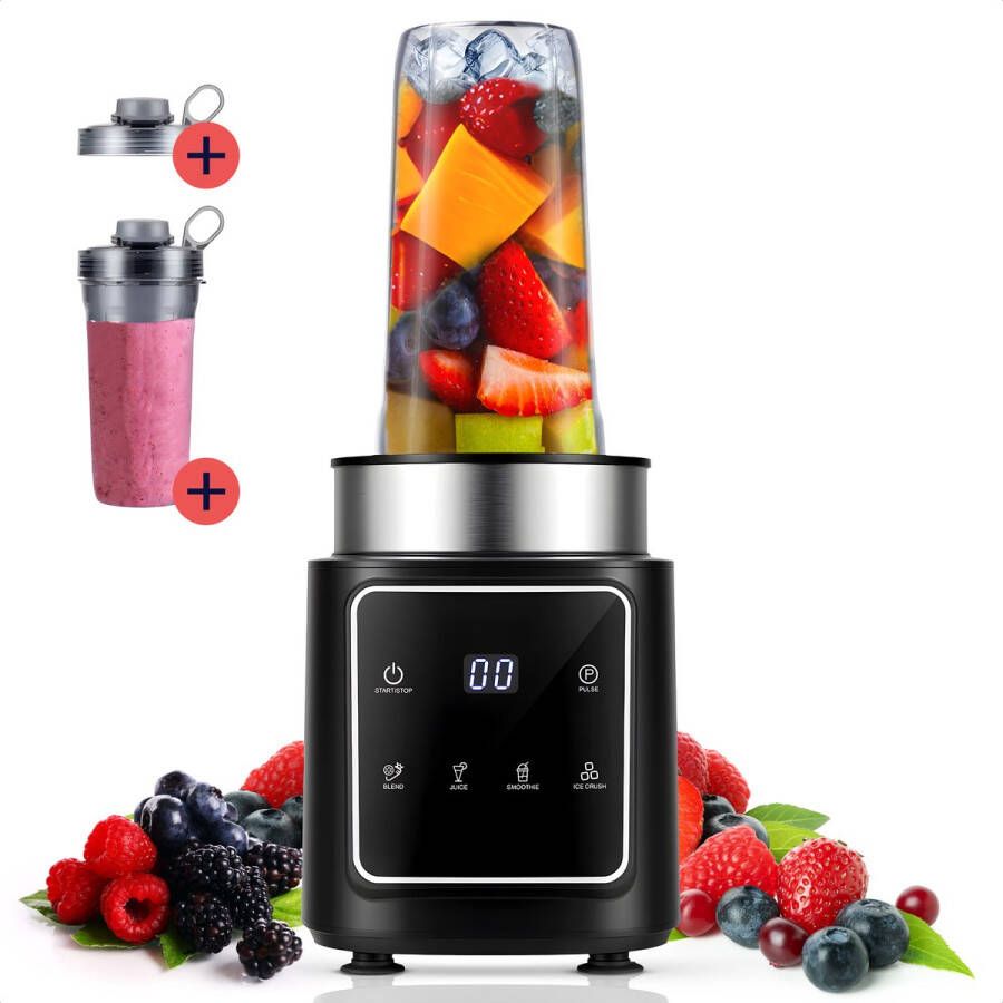 Blend & Co. Blend&Co Krachtige Smoothie Blender 1200W – 2 To Go Bekers – 4 Standen – Smoothie Blender – Multifunctionele Keukenblender