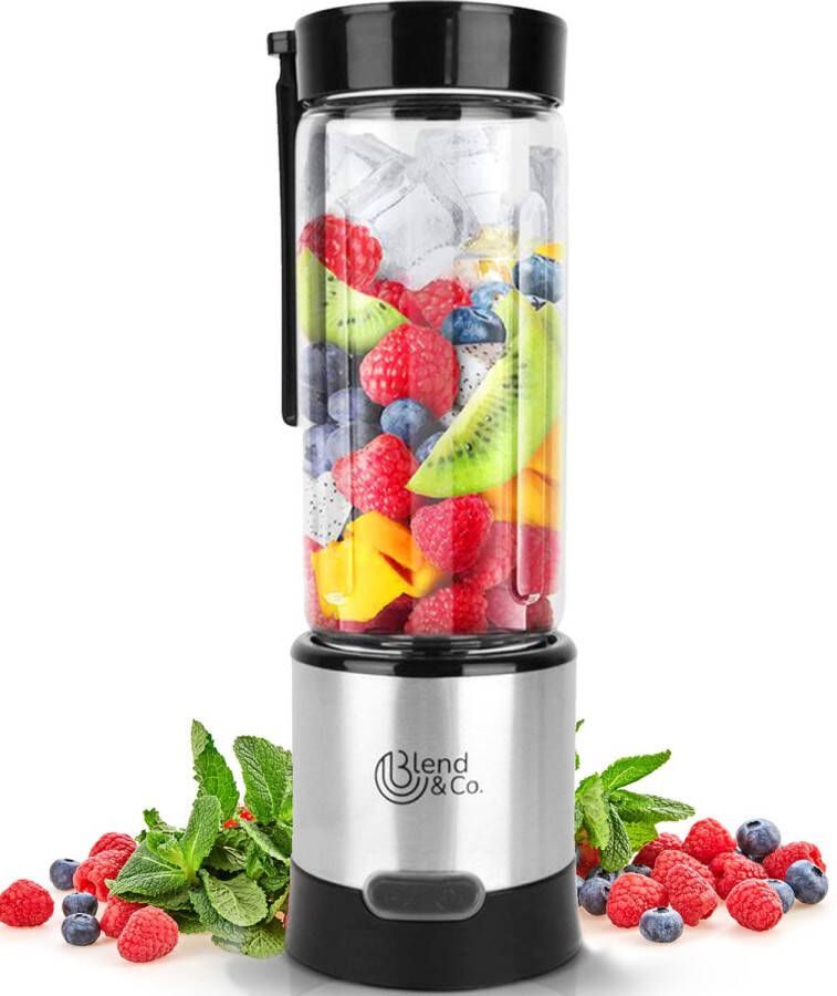 Blend & Co. Blend&Co Mini Blender To Go – 450ml Glas – Draadloos & Draagbaar – Smoothie Maker met Ice Crush – USB Oplaadbaar – Portable Blender