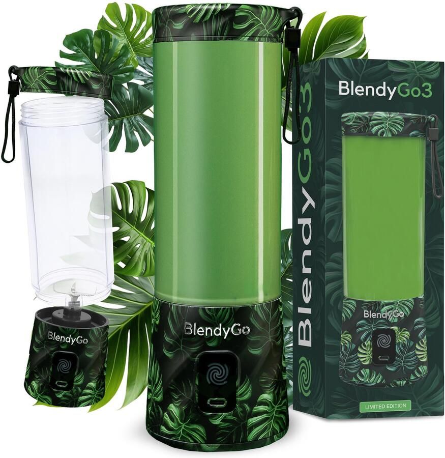 Blender 3 mixer draagbare blender smoothiemaker snel USB-C opladen IPX7 waterdicht & technologie gezonde smoothies en eiwitshakes 550 ml (Monstera)